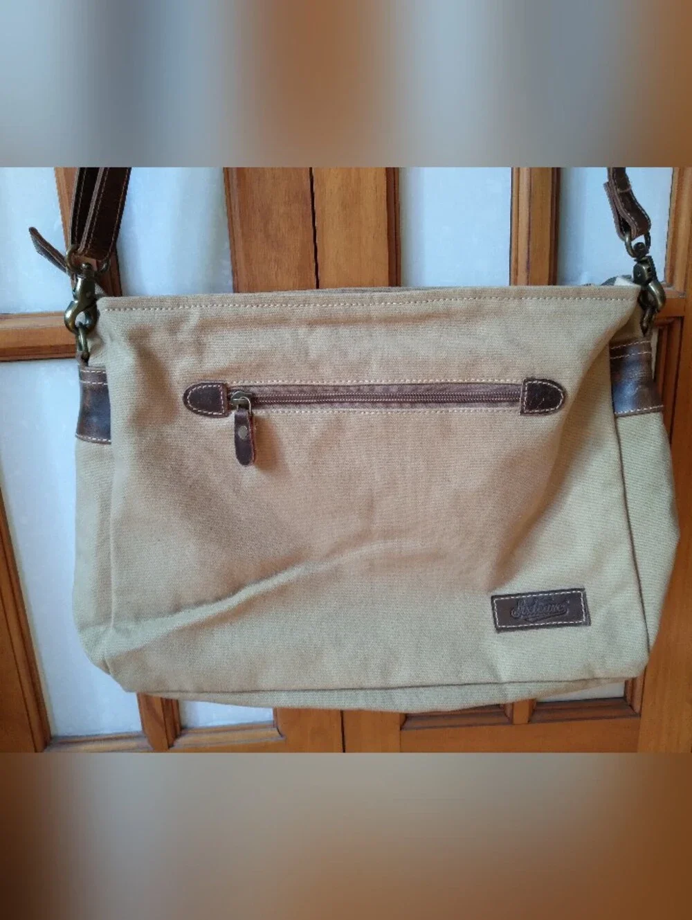 New Motorcycle Messenger TanCanvas & Faux DarkBrown Leather Trim Bag By Sixtease